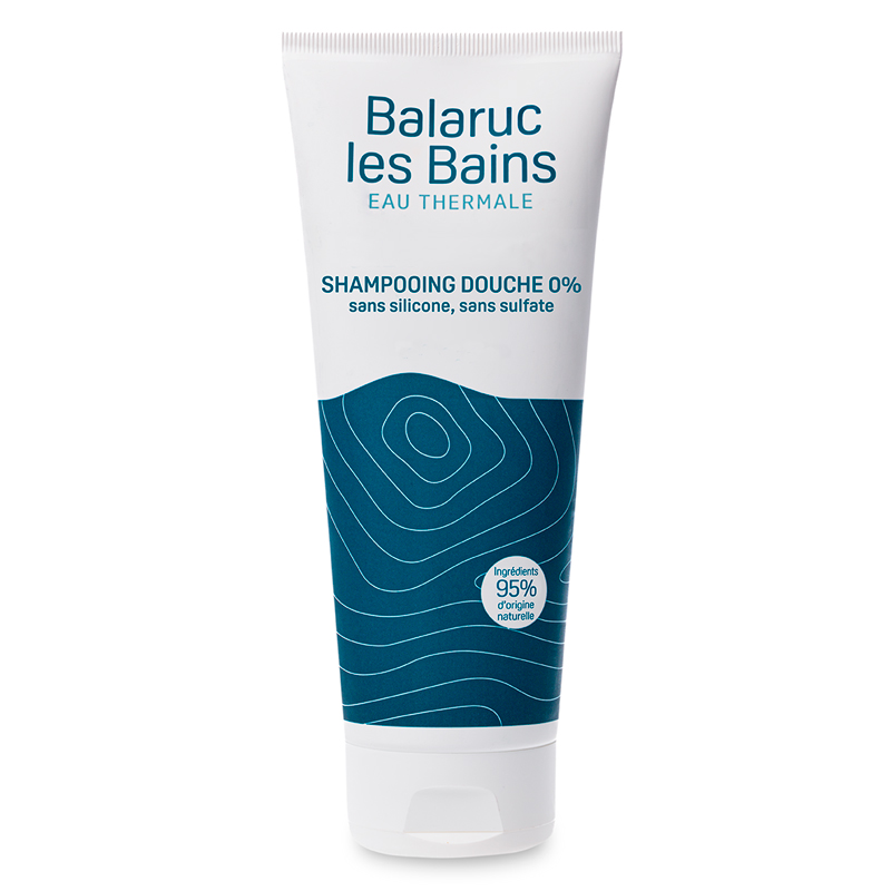 Tube 200ml du shampoing douche 0% sans silicone et sans sulfate, à l'eau thermale de Balaruc-les-Bains